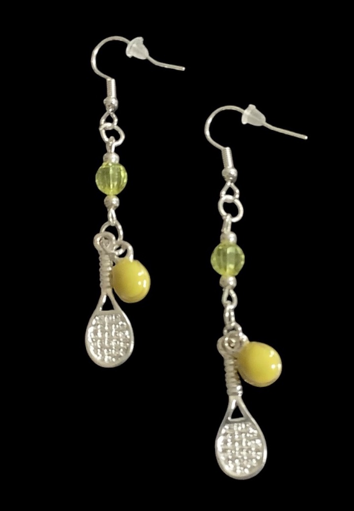 *Tennis Racket, Ball and Bead Earrings