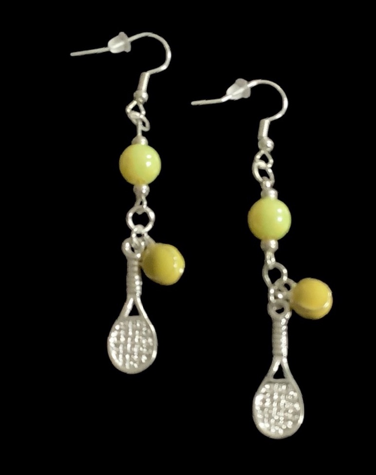 *Tennis Racket, Ball and Bead Earrings