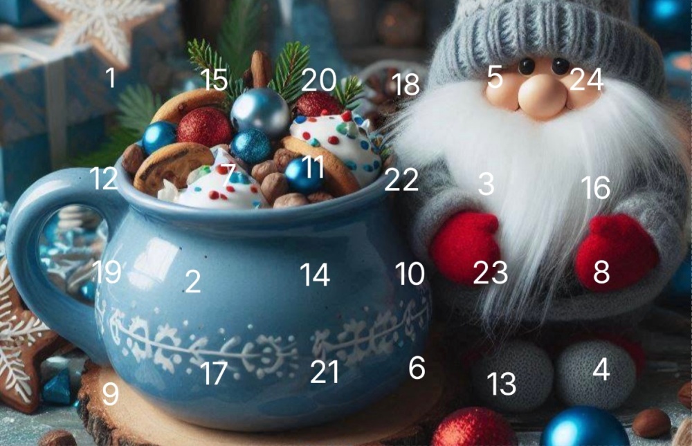 24 Day Wooden Heart Landscape Advent Calendar in Brown, Green and Gold