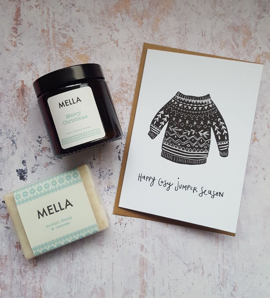 CHRISTMAS JUMPER Card, Candle and Mella Soap 