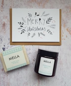 Merry Christmas Card, Mella Candle and Soap Gift Set 