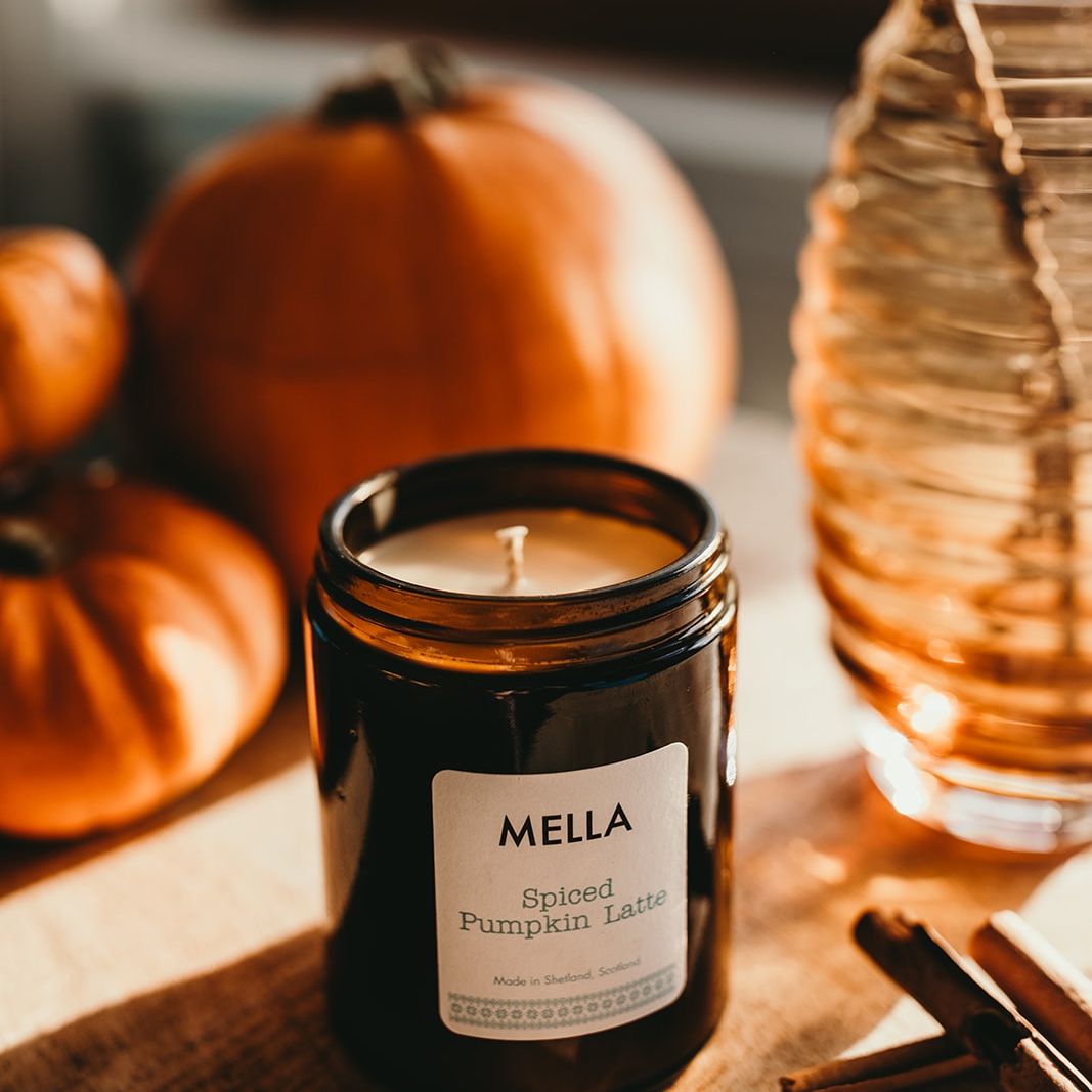 Pumpkin Spice Latte Soy Wax Candle in Cosy Amber Glass Jar