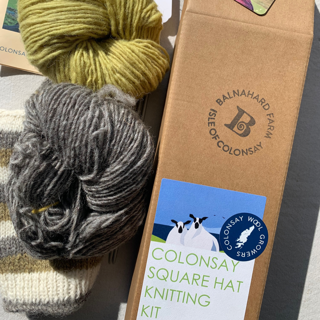 Square Hat Knitting Kit with gorgeous  plant dyed Colonsay wool