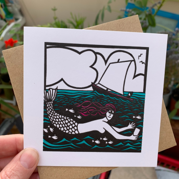 Letterpress Greetings Card with Mermaid