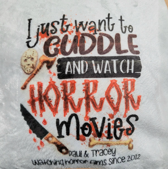 Personalised Horror movie watching blanket, soft blanket, new couple blanket, blanket for horror film, true crime, gift for couple
