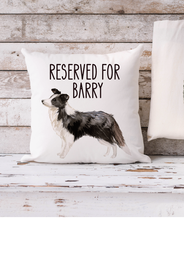 Personalised black and white border collie printed cushion, gift for her, gift for him, cushion gift,gift for dog, reserved for dog,