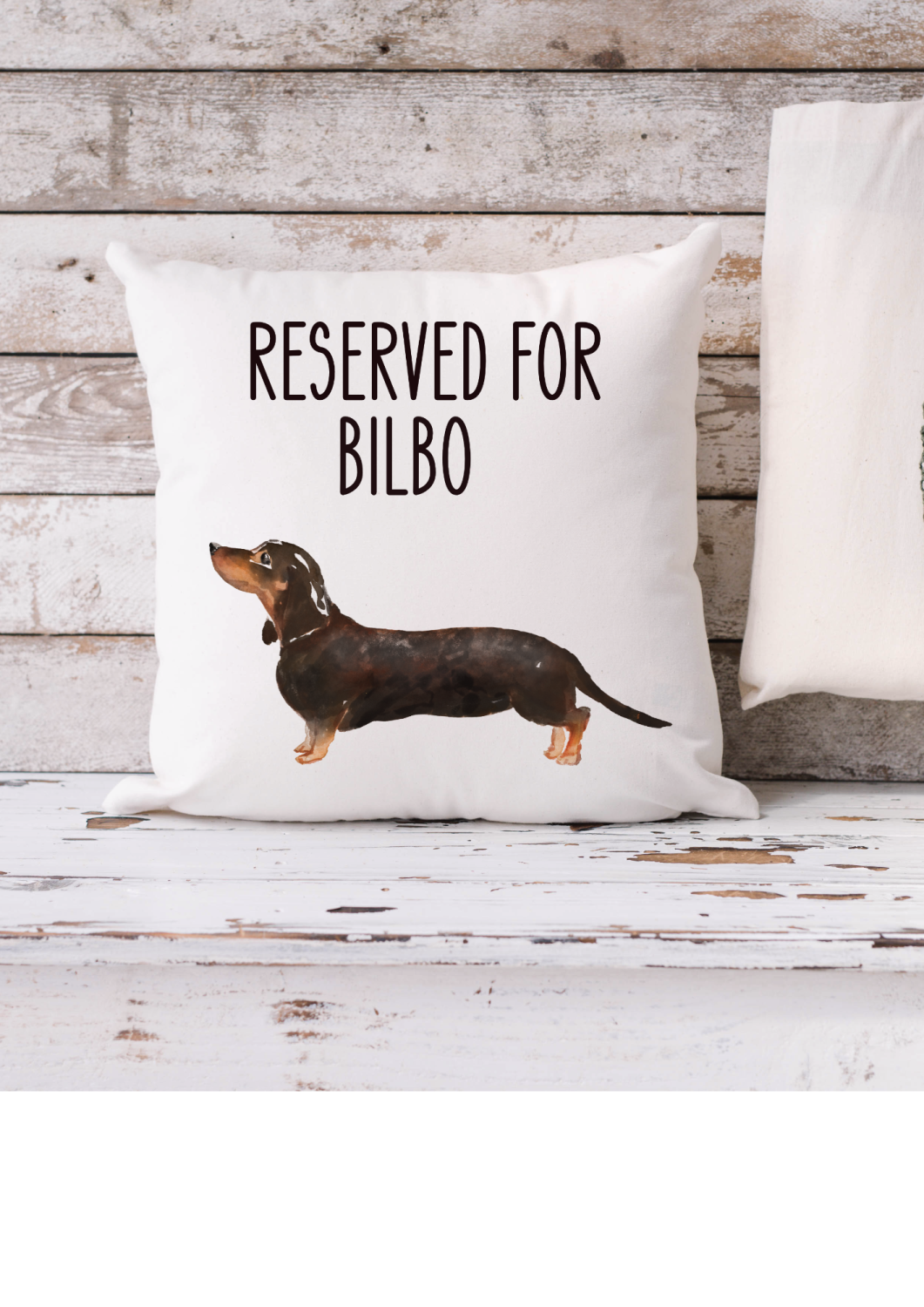 Personalised black and tan daschund printed cushion, gift for her, gift for