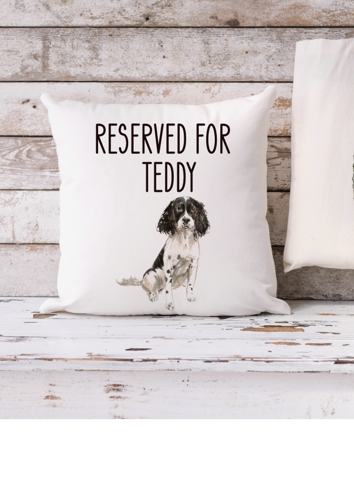 Personalised black springer printed cushion, gift for her, gift for him, cushion gift,gift for dog, reserved for dog, english springer