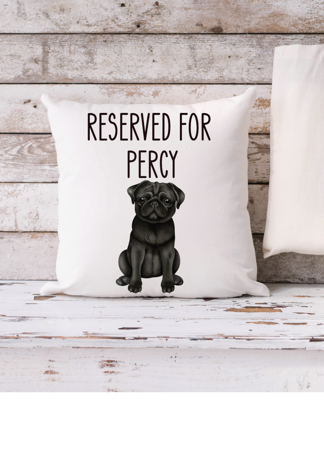 Personalised black pug printed cushion, gift for her, gift for him, cushion