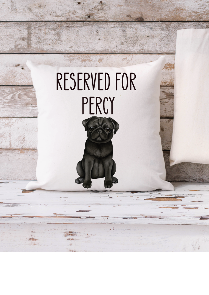 Personalised black pug printed cushion, gift for her, gift for him, cushion gift,gift for dog, reserved for dog, pug life