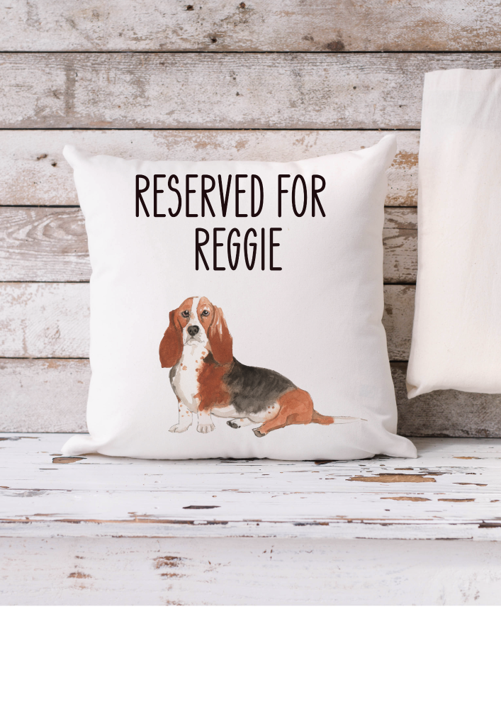Personalised bassett hound printed cushion, gift for her, gift for him, cushion gift,gift for dog, reserved for dog, bassett hound