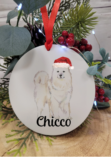 Personalised Samoyed Dog Christmas Tree Decoration, Dog Christmas Tree Orna