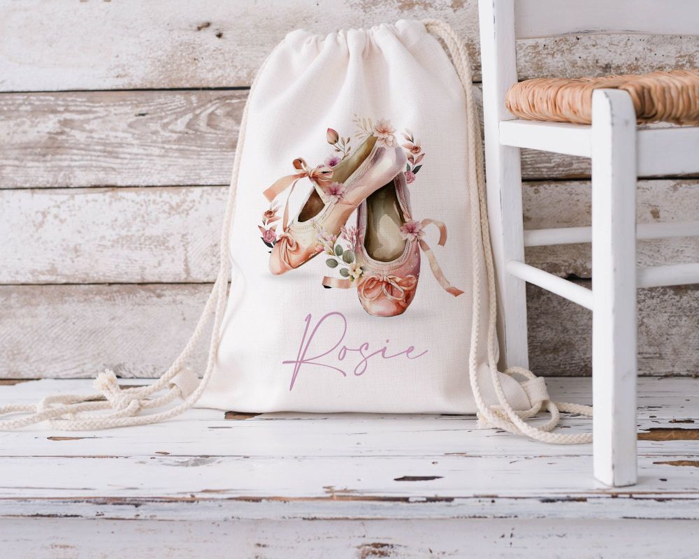 Stunning Ballerina slipper inspired drawstring bag
