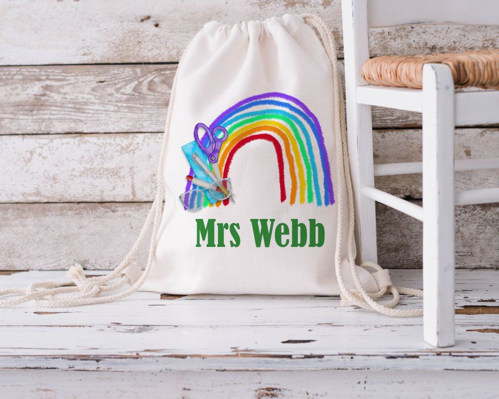 Personalised rainbow teacher bag