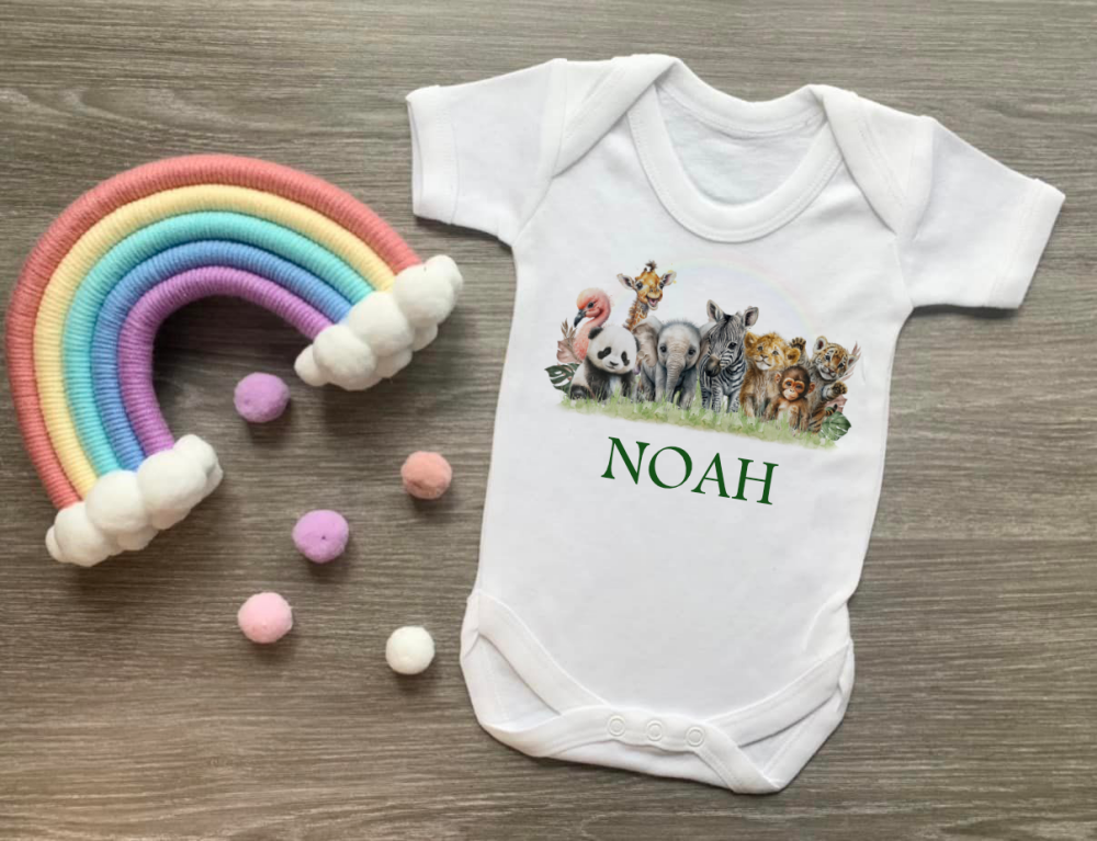 Personalised animal safari bodysuit, baby gift, gift for baby