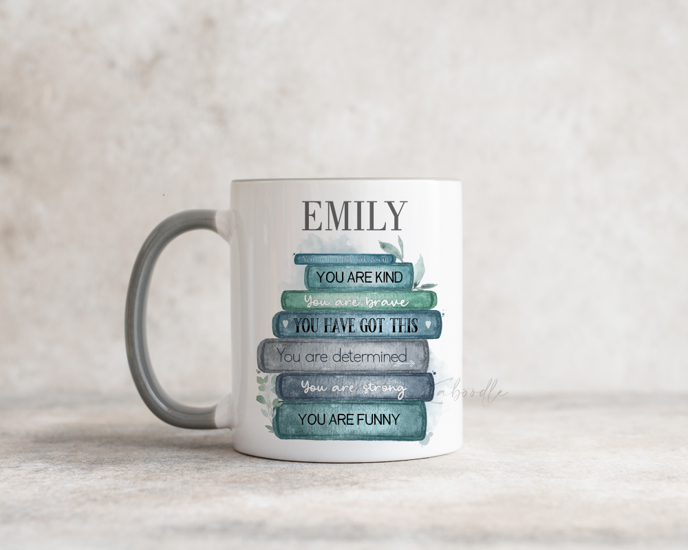 Stunning book stack inspirational personalised mug