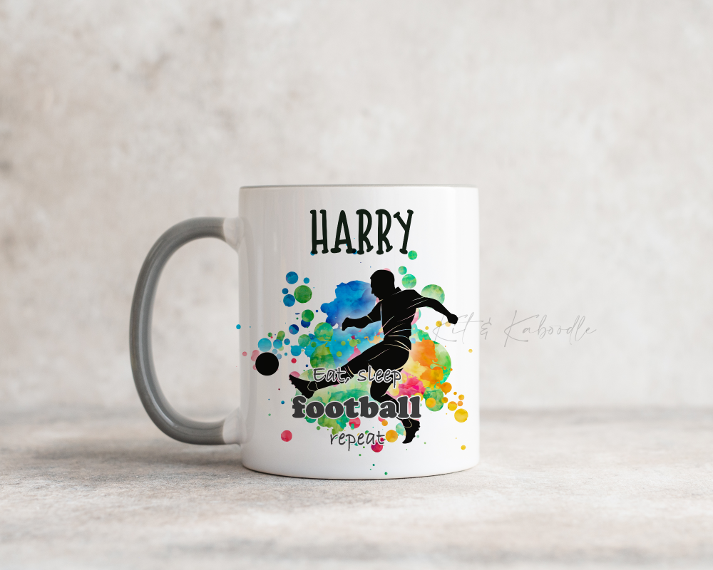 Eat Sleep Football Repeat personalised mug, football fan, football gift