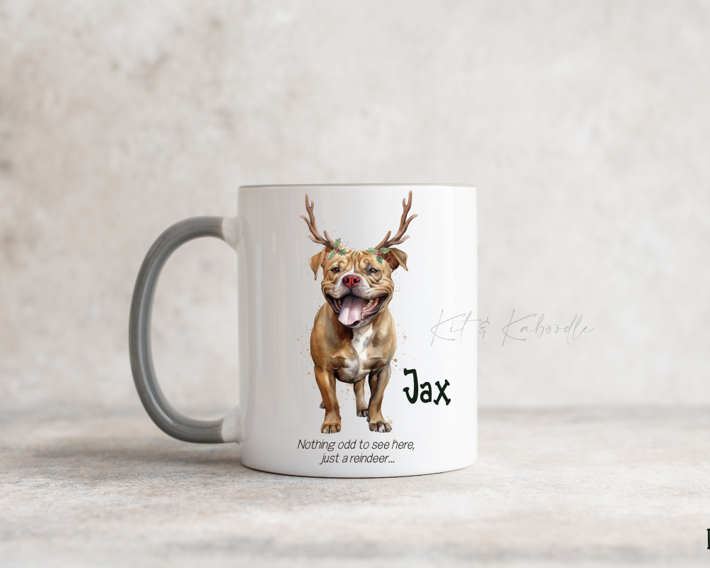 XL Bully with reindeer antlers ' I identify as a reindeer' brown XL mug