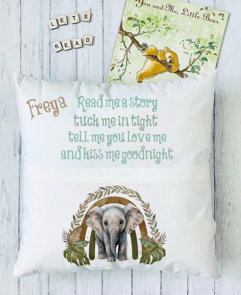 Elephant design pocket cushion, gift for elephant lover, book reader gift, gift for Easter, easter gift, reading cushion