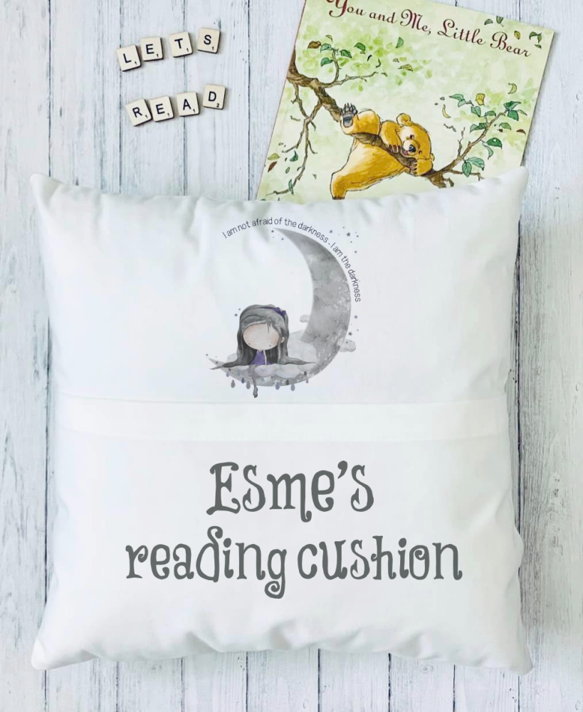 Gothic girl book cushion, book lover, gothic book lover, pocket cushion, gift for teenager, Easter gift