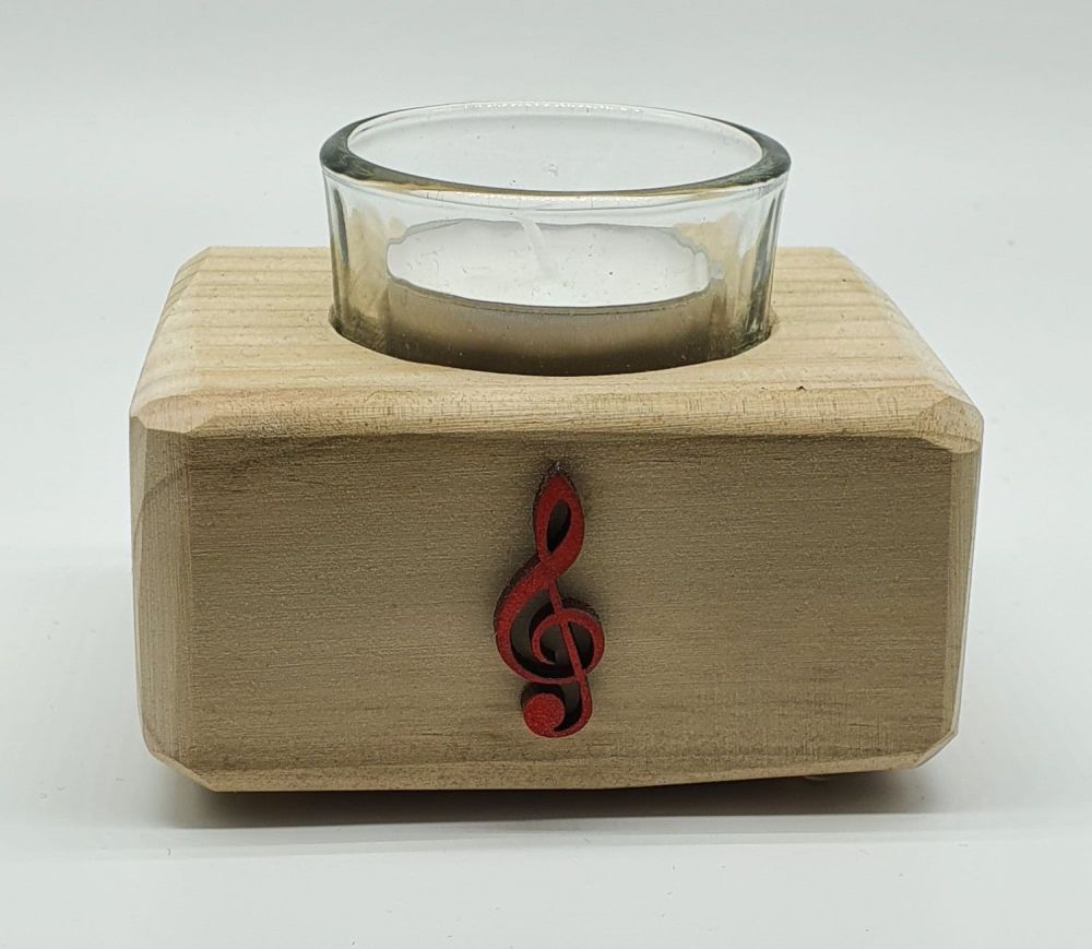 Handmade Candle Holder - Red Treble Clef