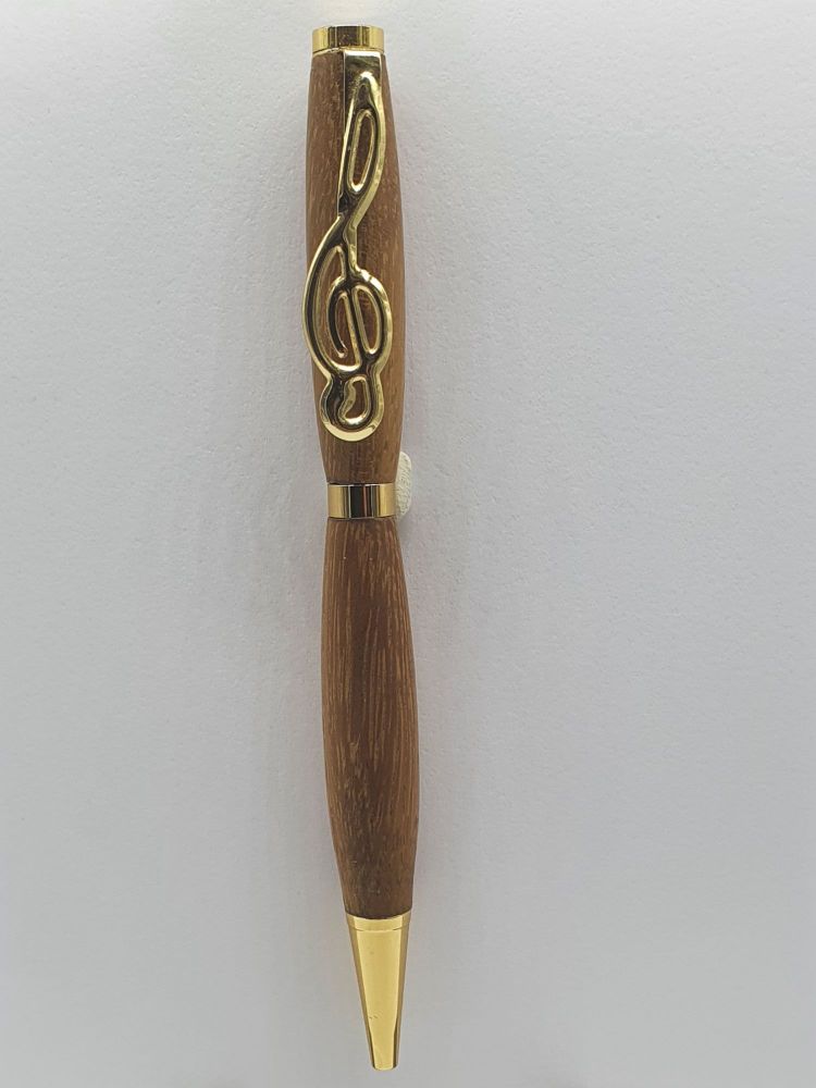 Handmade Pen with Treble Clef Clip - Iroko