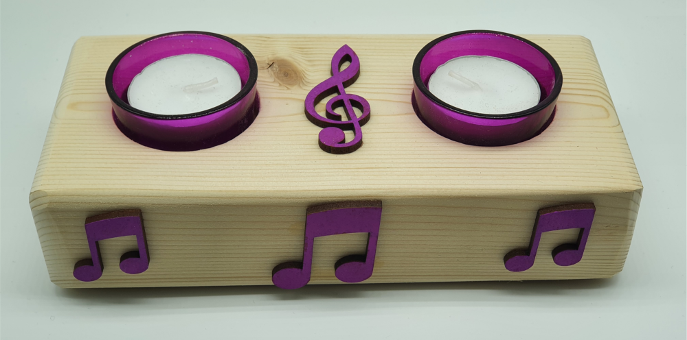 Handmade Candle Holder - Purple Double Tea Light Holder Treble Clef & Notes (3)
