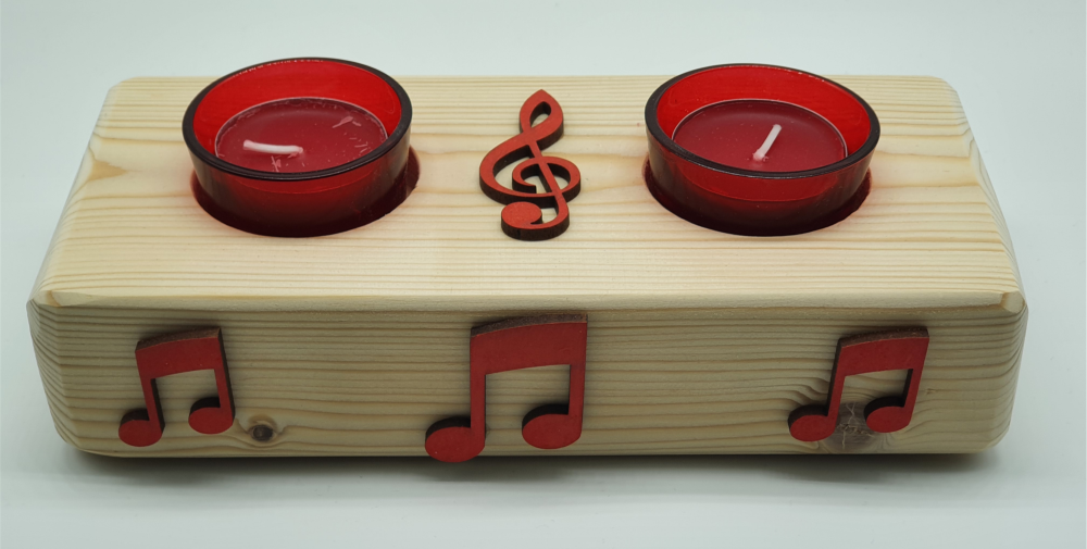 Handmade Candle Holder - Red Double Tea Light Holder Treble Clef & Notes (4)