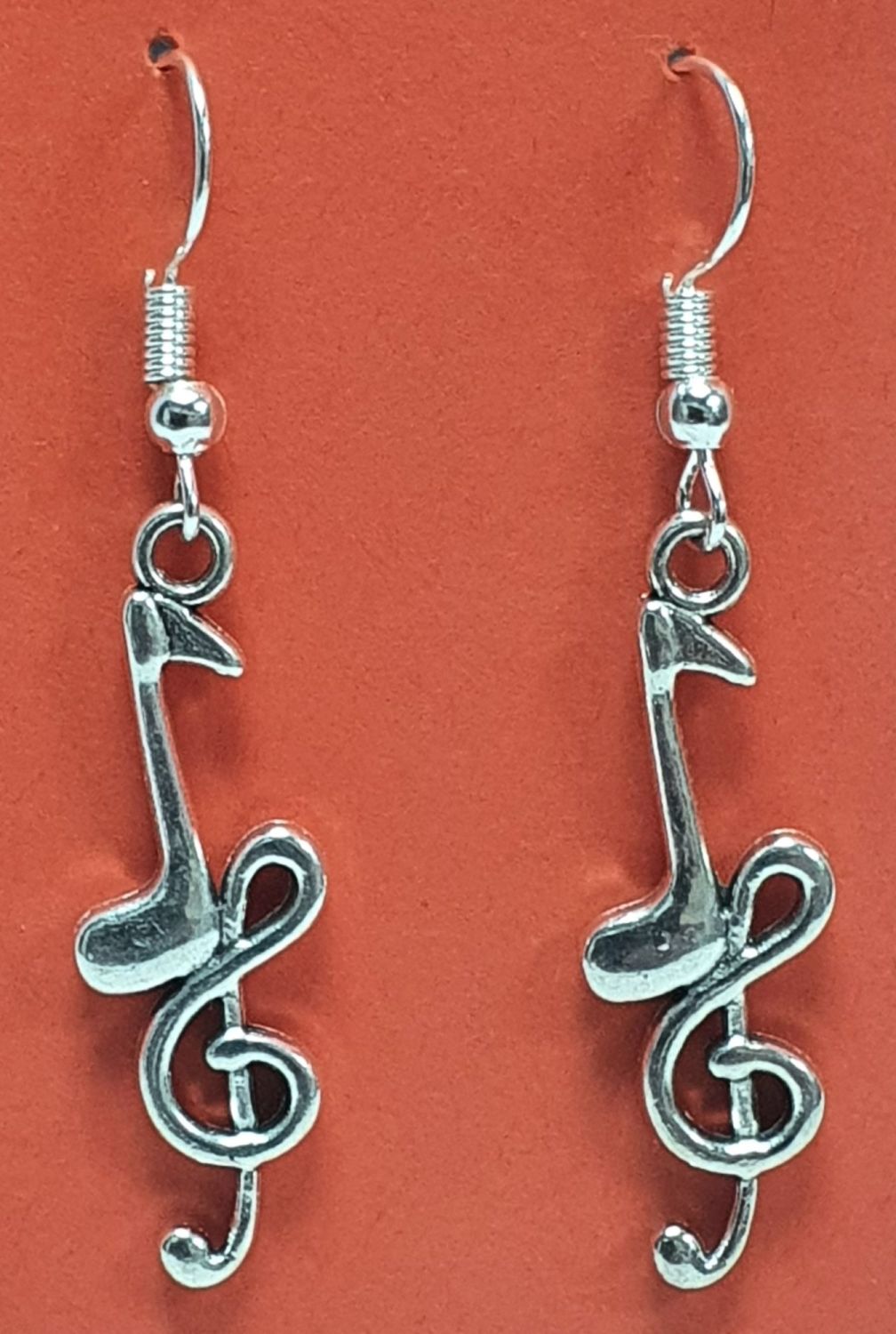 Quaver Note & Treble Clef Tibeten Silver Ear Rings
