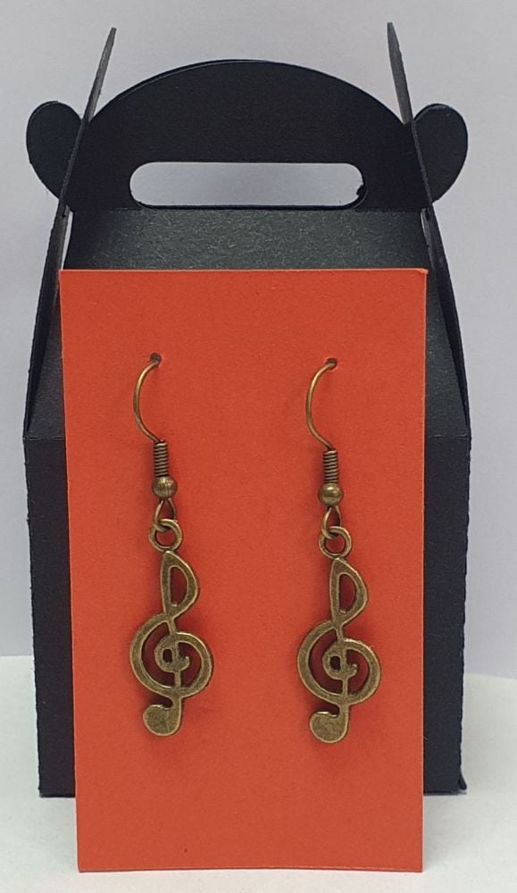 Antique Bronze Tone Treble Clef Ear Rings