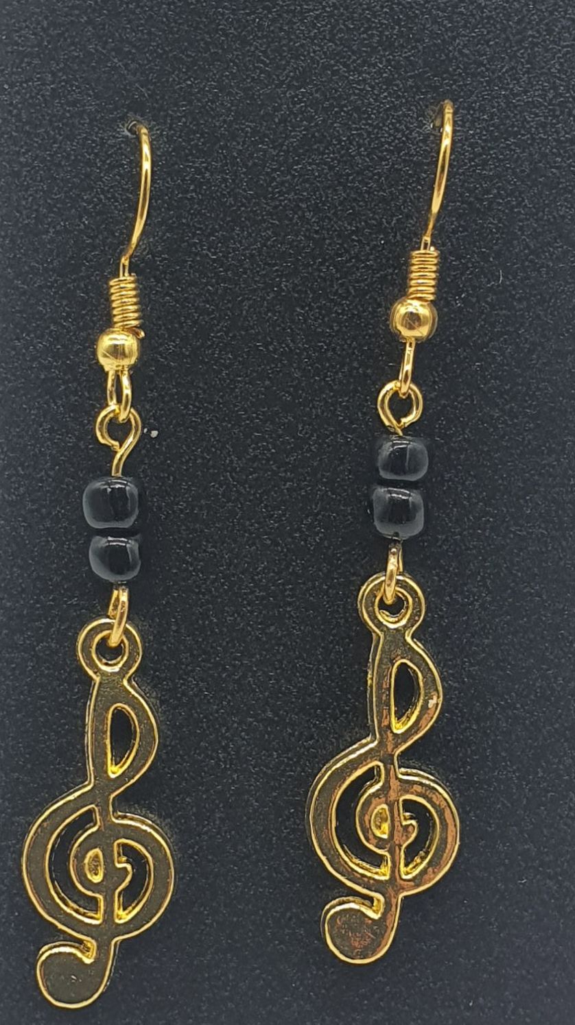 Gold Plated Treble Clef with Black Beads