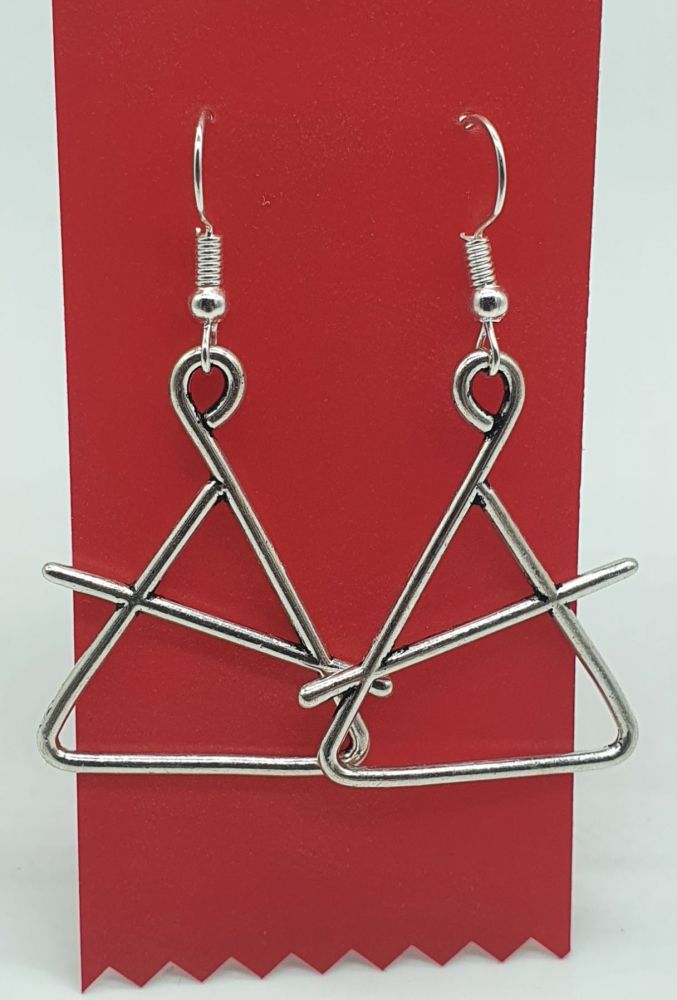 Triangle and Beater Tibetan Silver Ear Rings (01)