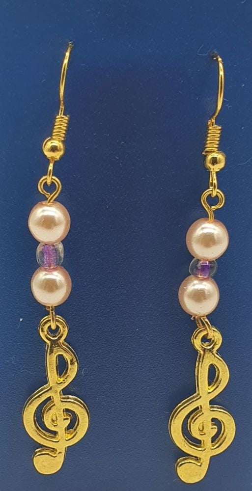 Gold Plated Treble Clef with Pink Beads