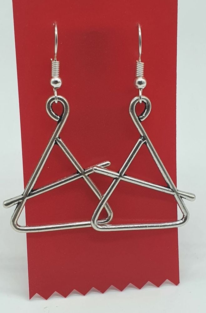 Triangle and Beater Tibetan Silver Ear Rings (02)
