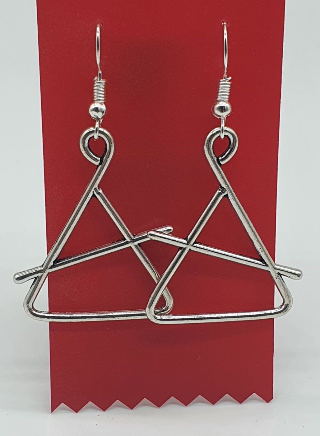 Triangle and Beater Tibetan Silver Ear Rings (03)