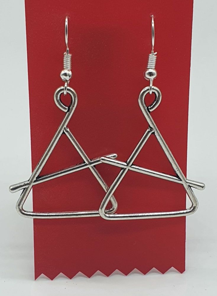 Triangle and Beater Tibetan Silver Ear Rings (03)