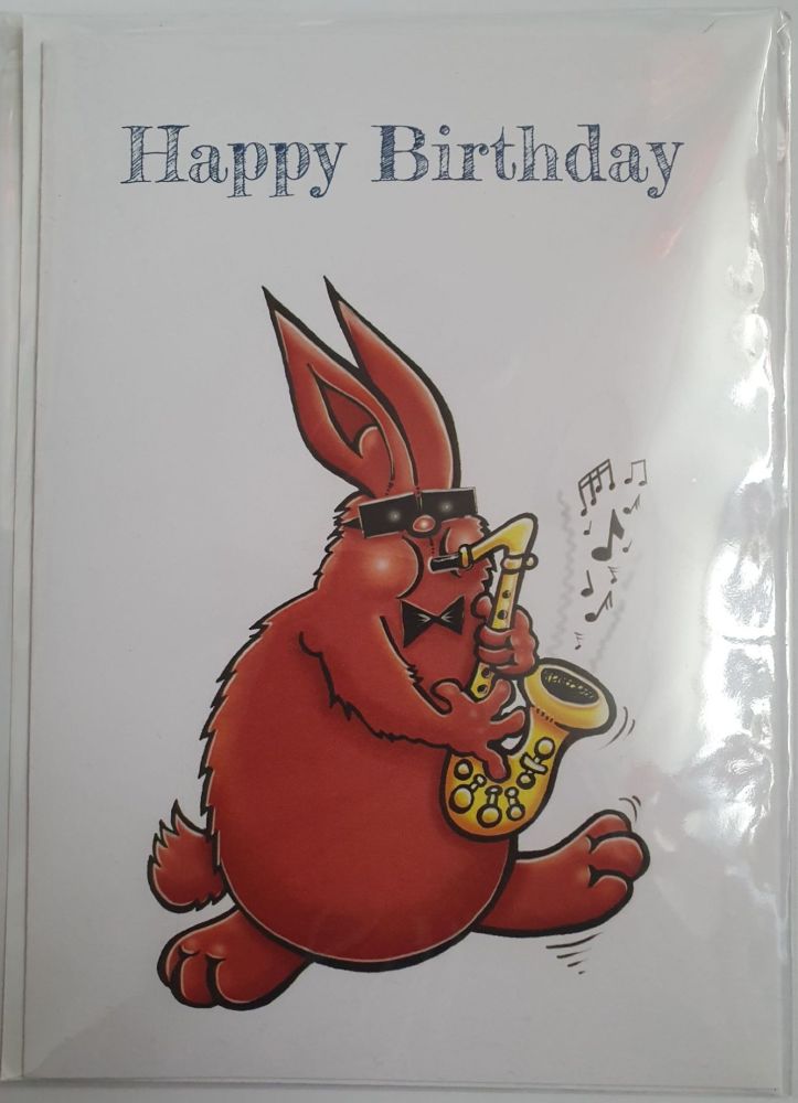 Happy Birthday - Greeting Card - Rabbit with Saxophone