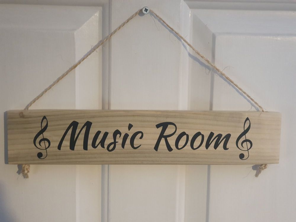 Music Room Hanging Sign - Recycled Wood with Vinyl Lettering