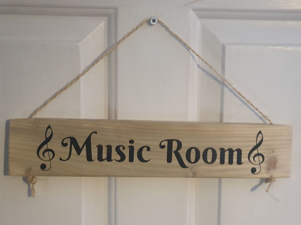 Music Room Hanging Sign - Recycled Wood with Vinyl Lettering