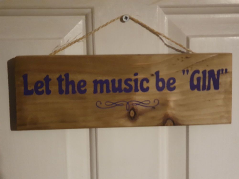 Let The Music BeGIN Hanging Sign - Recycled Wood with Vinyl Lettering