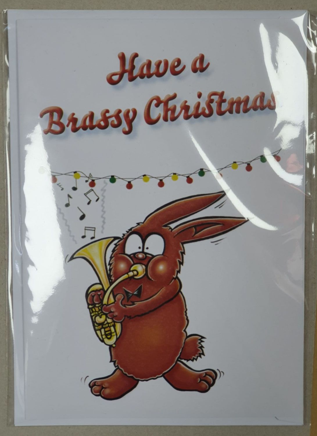 Have A Brassy Christmas - Garland Greeting Card - Rabbit with Tenor Horn