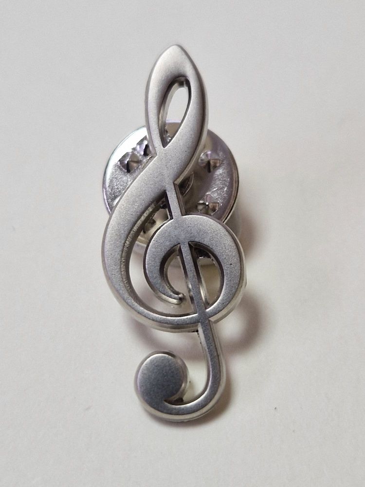 Treble Clef Pin Badge - Brushed Silver