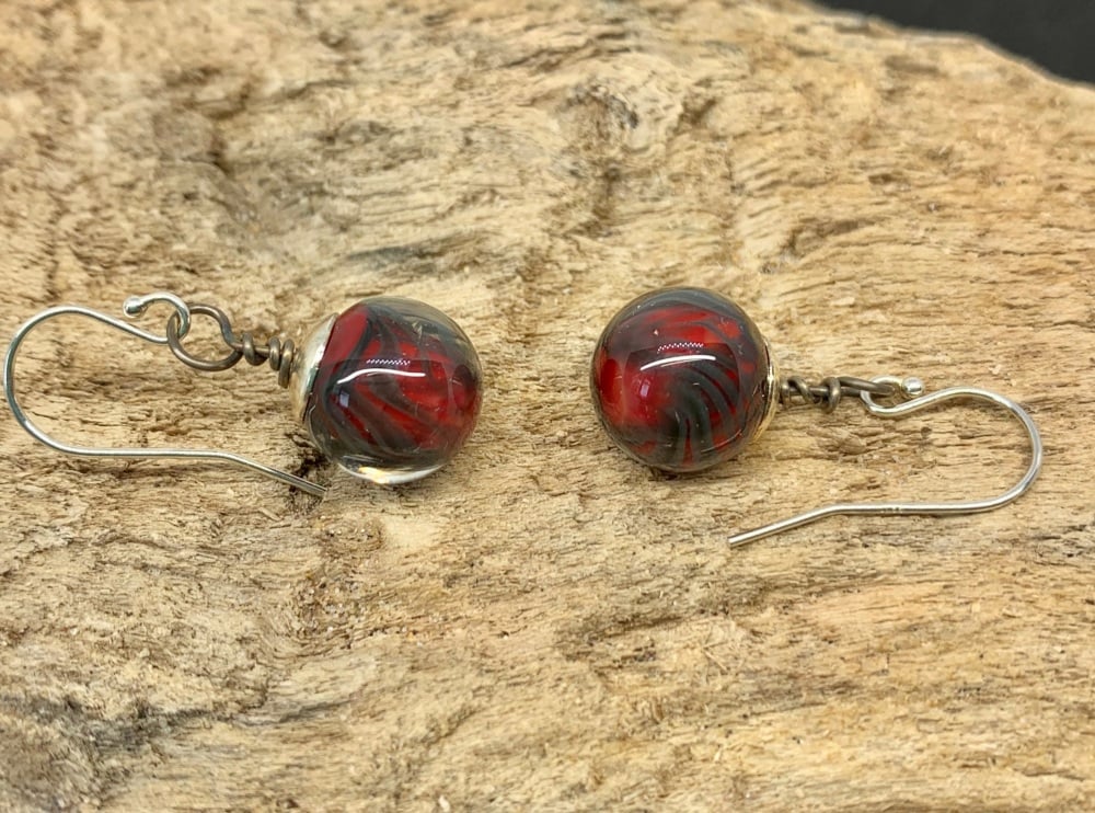 Red and black bauble earrings