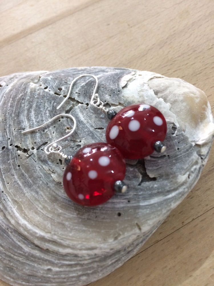 Red with White Spot Earrings