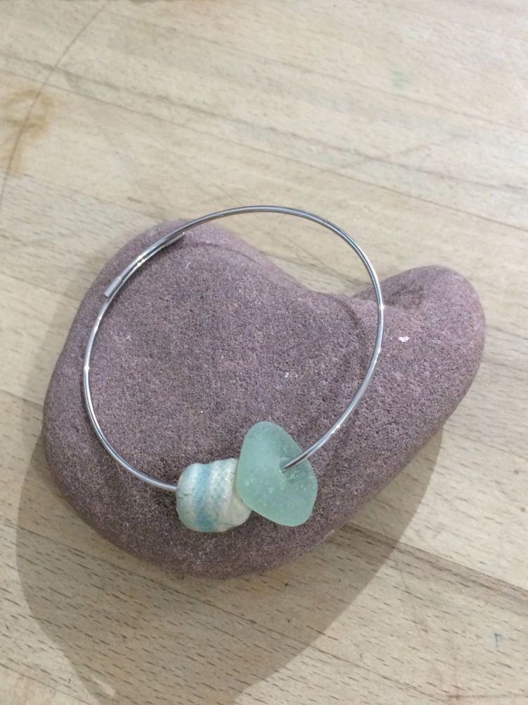 Sea Glass & Ceramic Bead Bracelet
