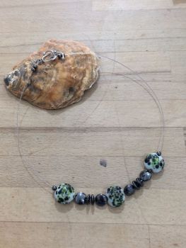 Green Glass Speckled Beaded Necklace