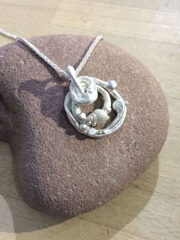 Three Seaweed Circle 'Fiddle' Pendant Necklace