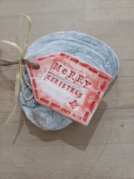 Merry Christmas Gift Tag Ceramic Tree Hanger