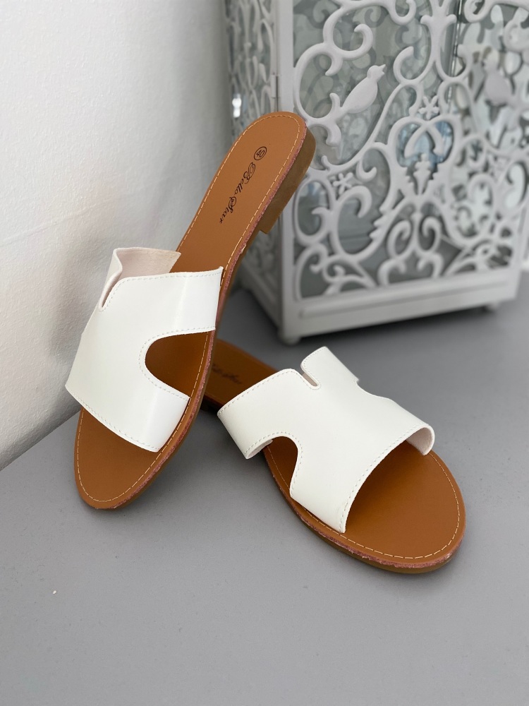White Leather Slider Sandals