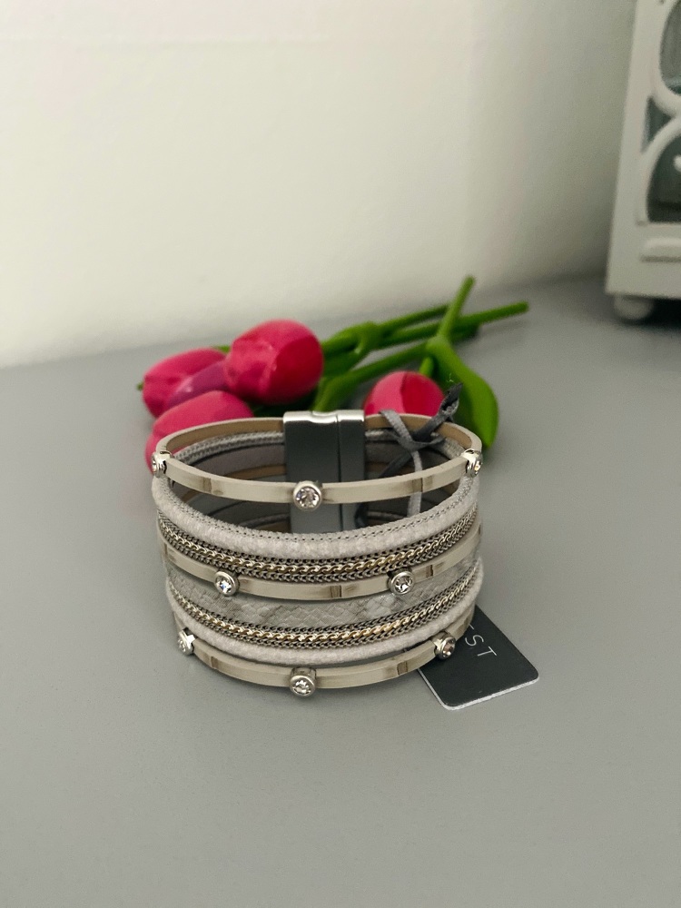 Multi-Strand Grey Cuff Bracelet
